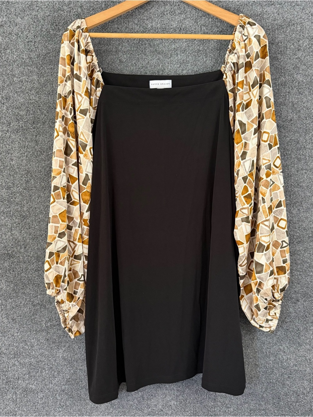 Susan Graver Womens 4X Liquid Knit Printed Long Sleeve Top Black Office Casual